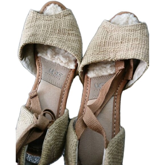 UGG Ankle Strap Wedge Espadrille Jute Platform Sandals Open Toe Womens 9 Boho - Picture 6 of 7